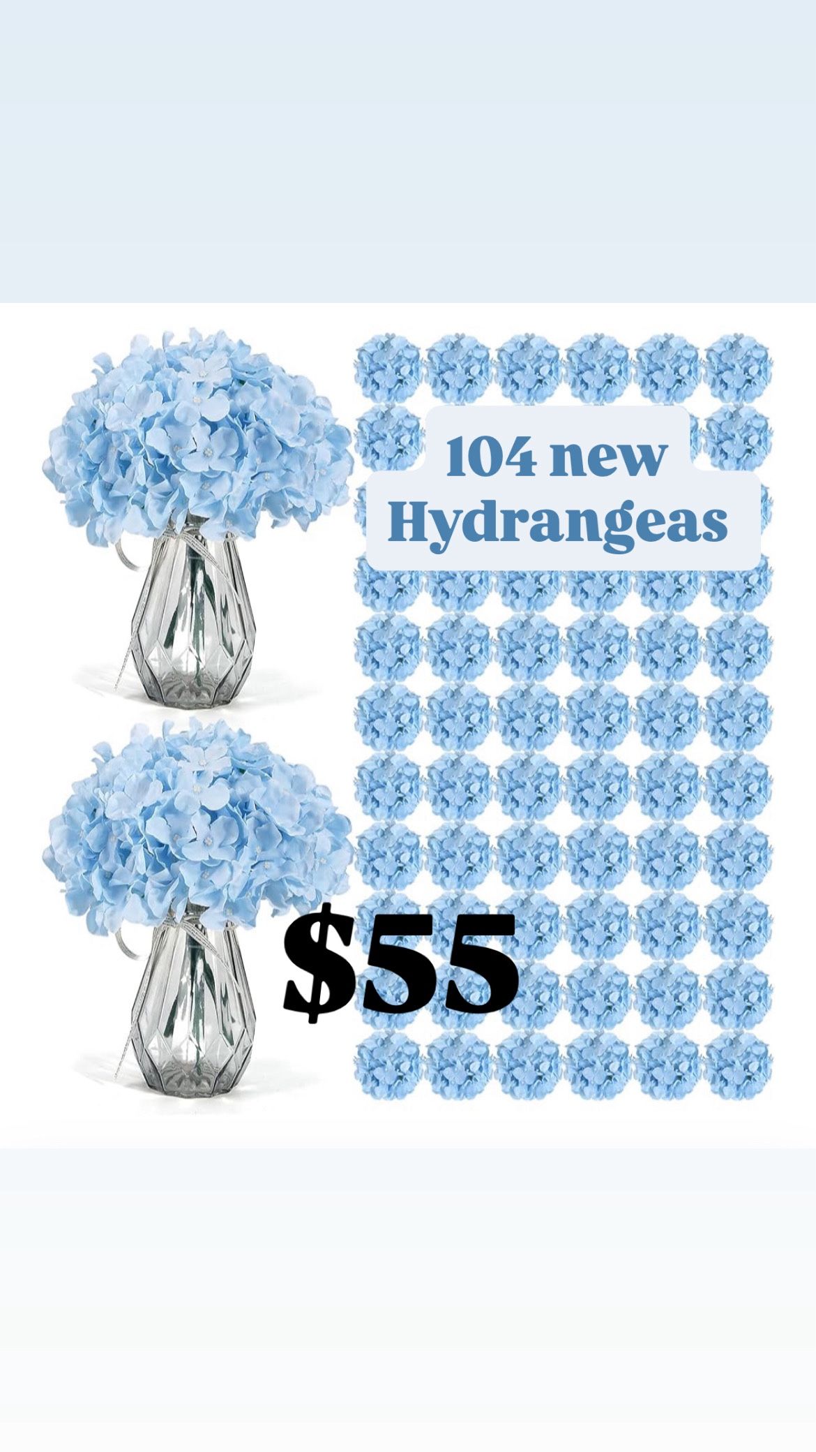 104pcs Silk Hydrangea Artificial Flowers, Blue Full Hydrangea Flowers with Stems, Artificial Hydrangea Flowers for Wedding Centerpieces, Home, Garden,