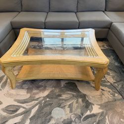 Hardwood and glass coffee table and end table