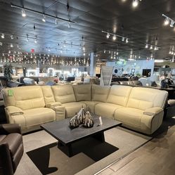 Beige 6pc Power Reclining Sectional Couch