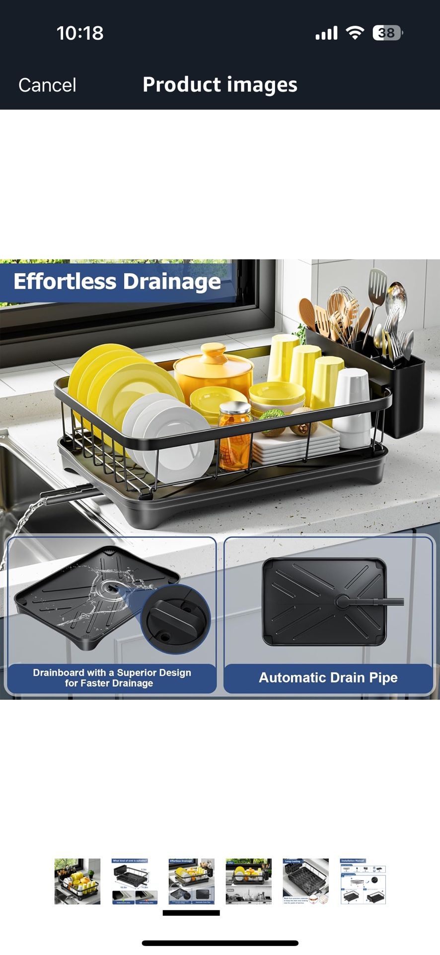 Dish Drying Rack Single Layer with Utensil Holder, Adjustable Spout Auto-Draining Dish Rack for Kitchen Counter, Large Capacity for Plates, Bowls, Cup