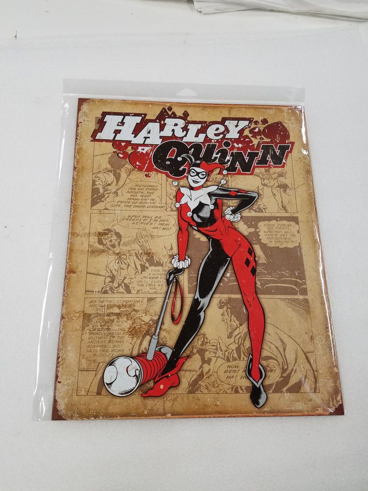 DC comics superhero villian Harley quinn metal sign
