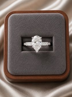 Pear cut lab Diamond 3 carat platinum setting size 7