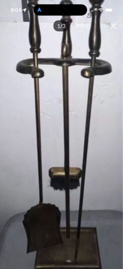 Vtg Brass MCM Fireplace 3 Piece Tool Set Retro Home Metal Heavy Fire Pokers