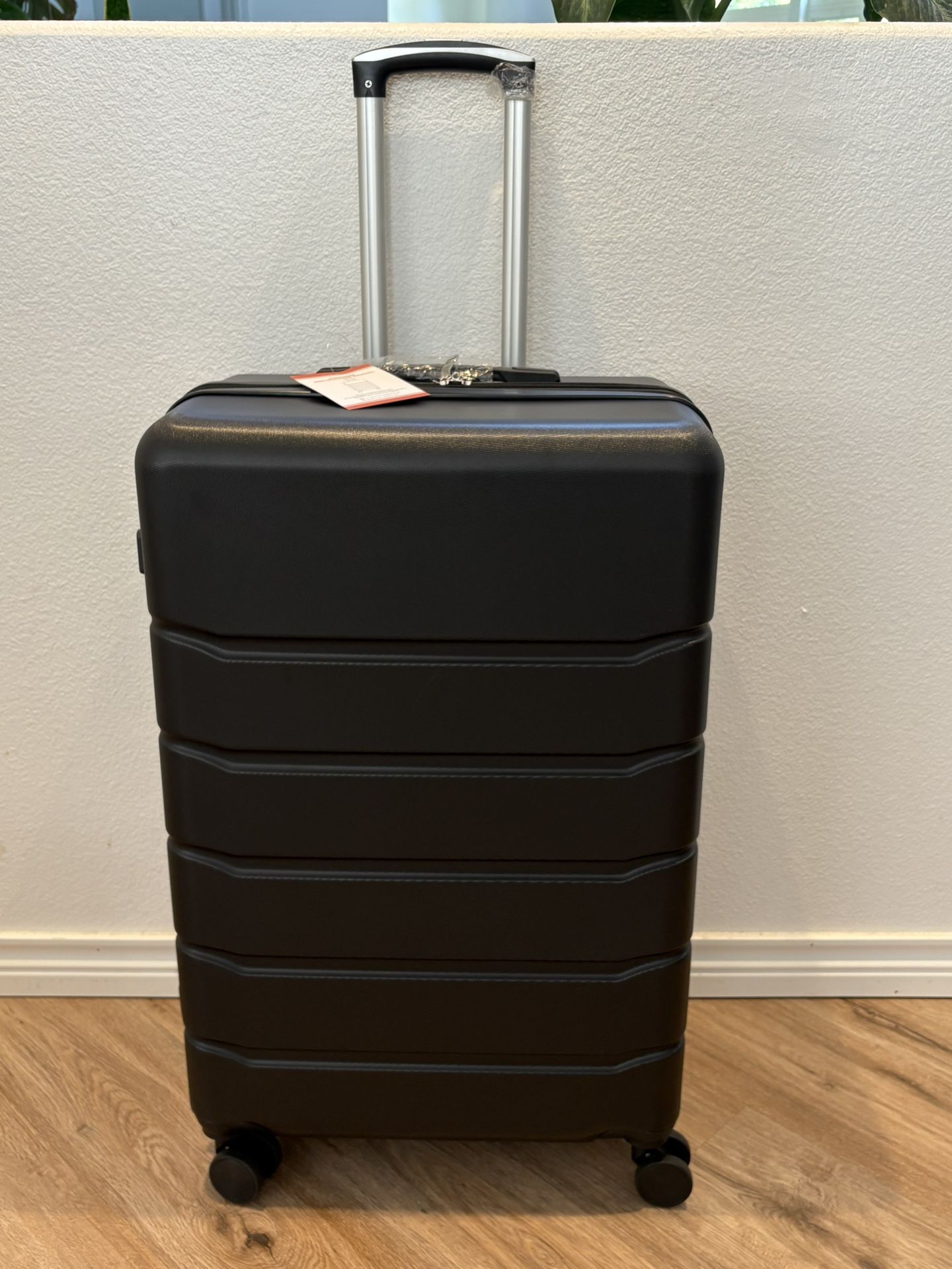 NEW 28” Expandable Hardside Black Suitcase With Built In Lock