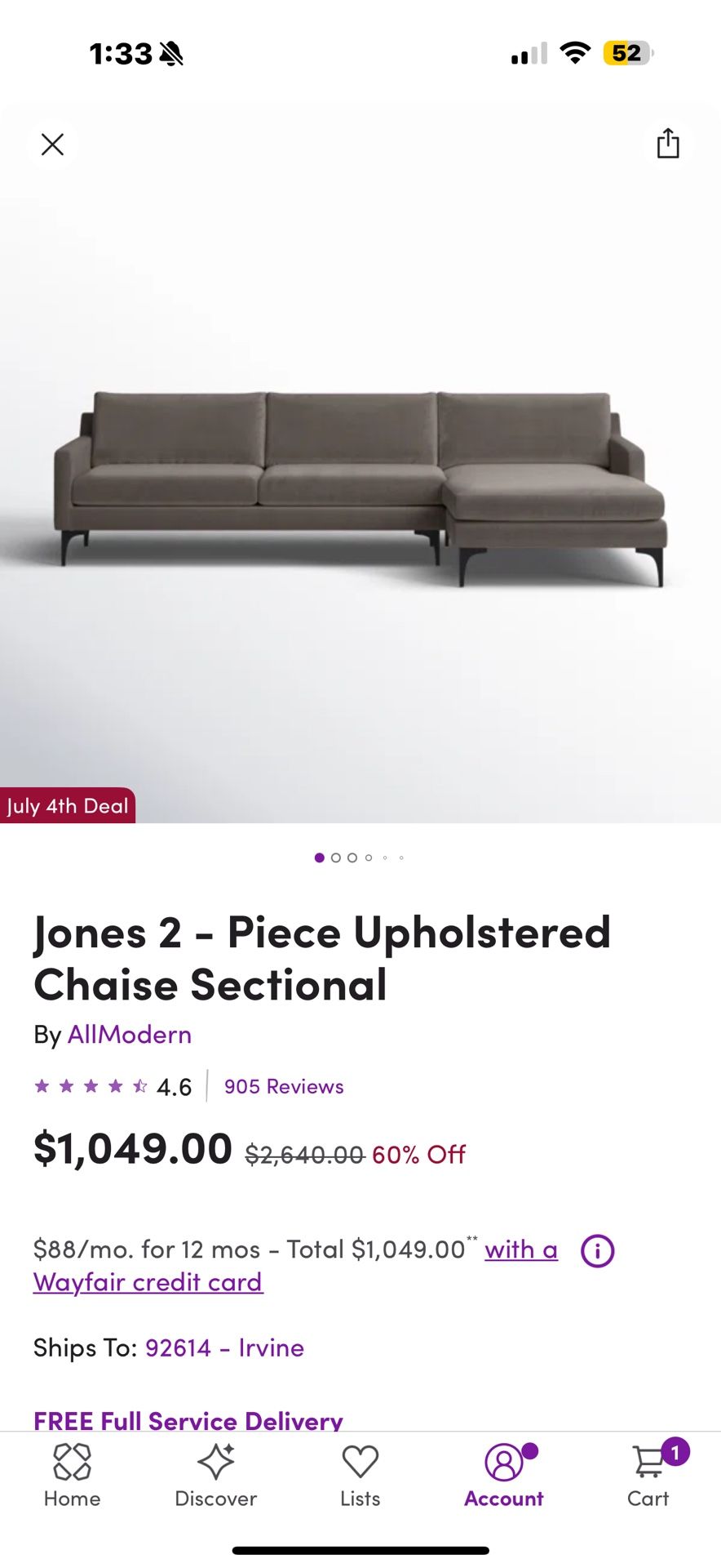 Wayfair Upholstered Chaise Sectional Couch