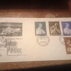 Vintage First Day Of Issue 1964 Vatican City Souvenir Commemorating New York World's Fair Featy Block Set Of 4 Different Stamps Vatican Pavilion For S