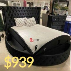Velvet tufted queen size bed frame with drawers $859 (Mattress Sell Separate ) King size ( Black , Gray and blue available )