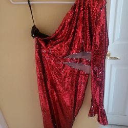 Red sequins one shoulder dress