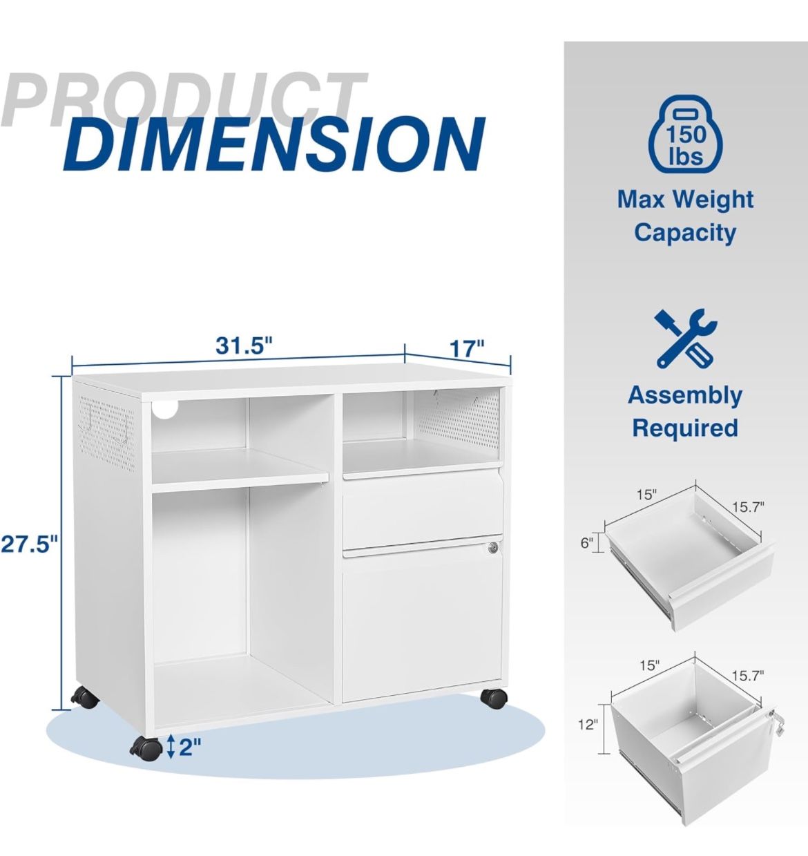 😀 Metal File Cabinet with Shelves & 2 Lockable Drawers - Office White Lockable Lateral Filing Cabinet for Hanging Files Letter/Legal/F4/A4 Size