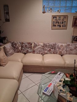 3 piece beige vinyl  living room  set