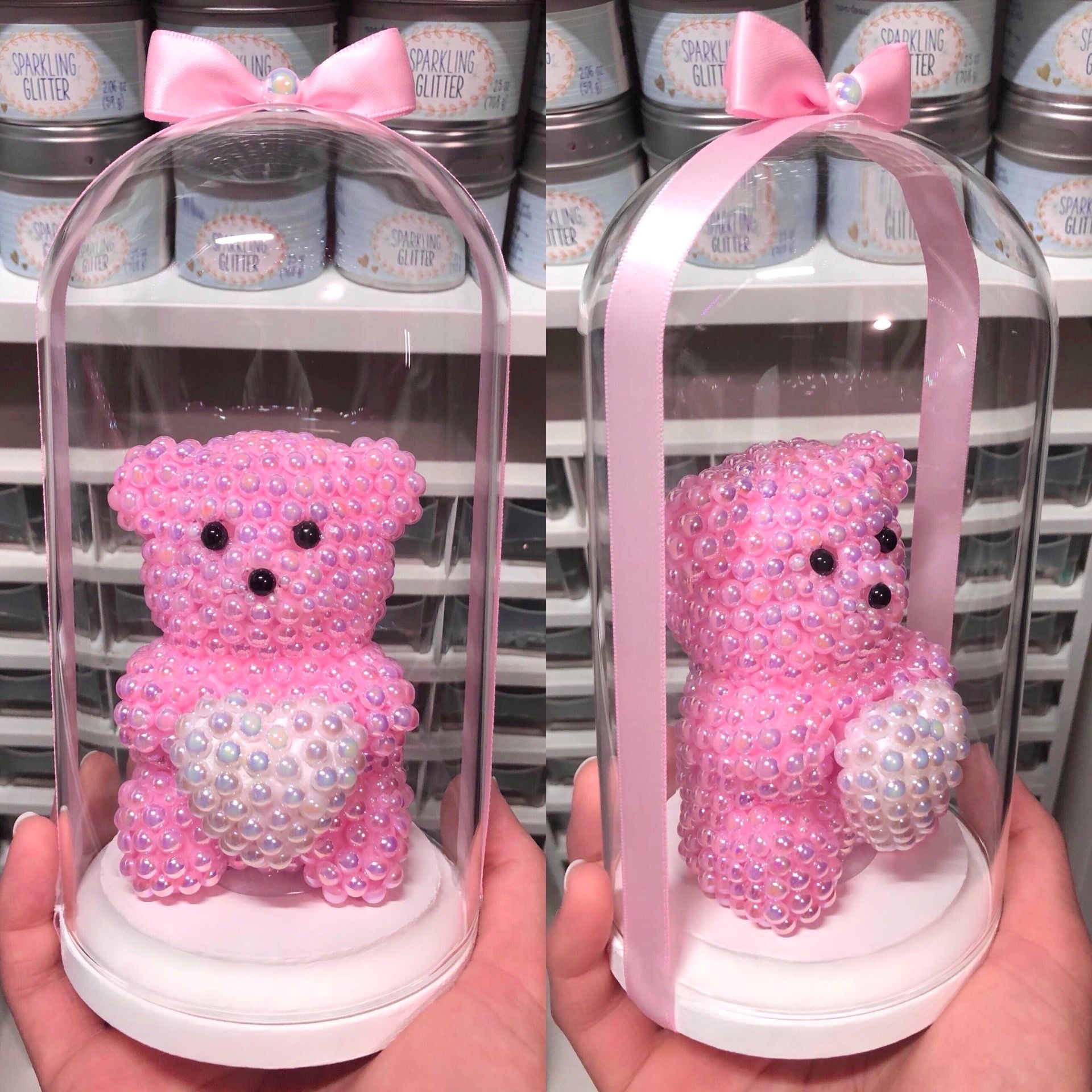 New Pearled Bear in Glass Dome