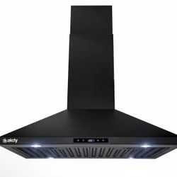 AKDY 30 in. 343 CFM Convertible Kitchen Island Mount Range Hood in Black Painted Stainless Steel with Touch Control
