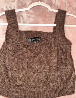 Womens Kendall and Kylie brown knitted cropped square neck tank top medium
