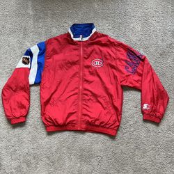 Vintage Starter NHL Montréal Canadiens Red Nylon Jacket Mens Size Large Slim