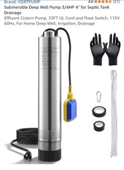Deep Well Submersible Pump, 3/4hp, 4", 33ft cord