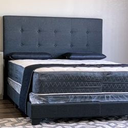 Brand New King Size Dark Grey Tuffed Bed Frame With New Mattress/Fast Delivery