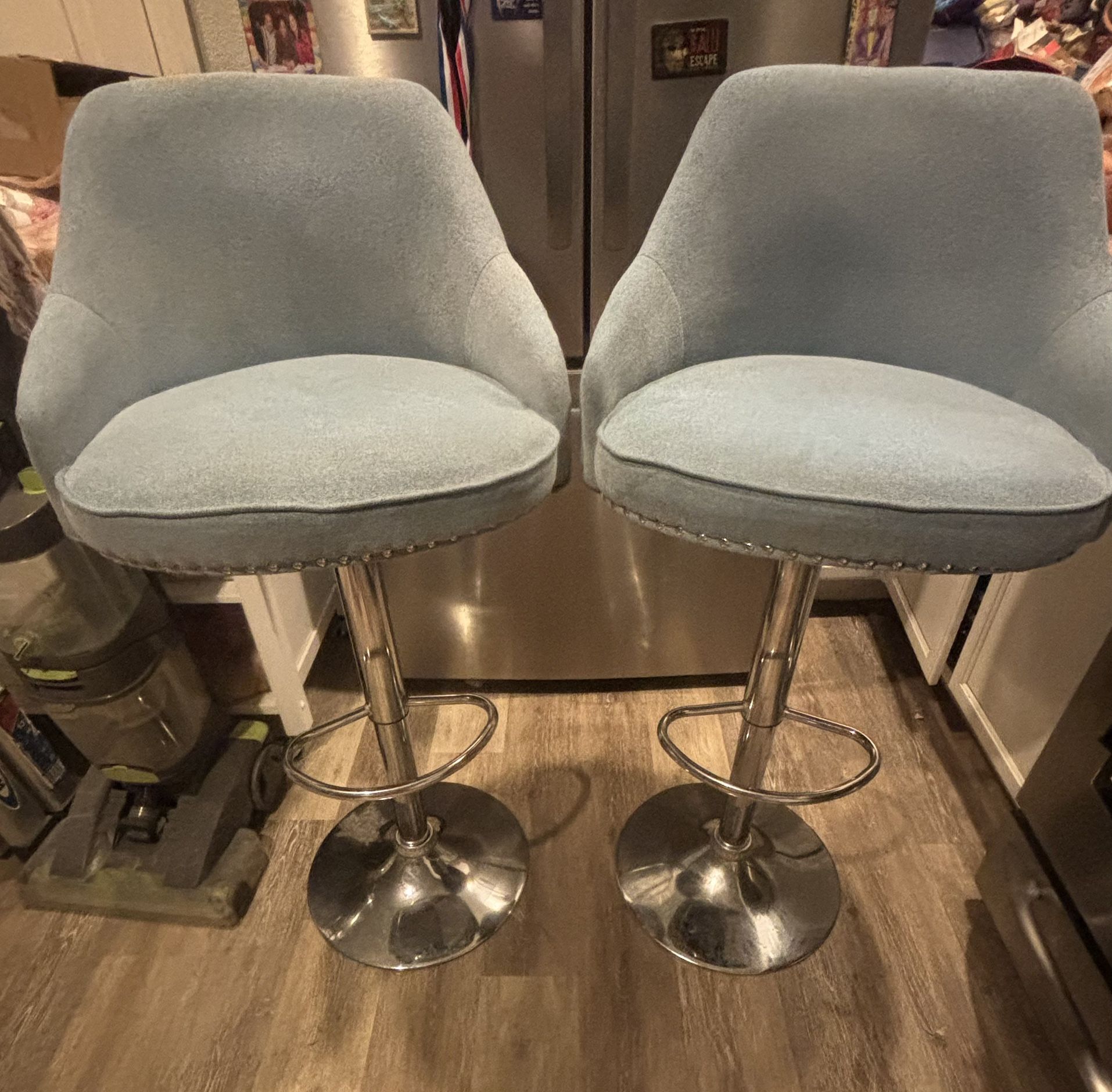 Blue Tufted Adjustable Height Bar Stools
