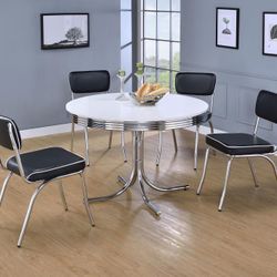5 PIECE ROUND KITCHEN DINER DINING TABLE SET RETRO BLACK CHAIRS