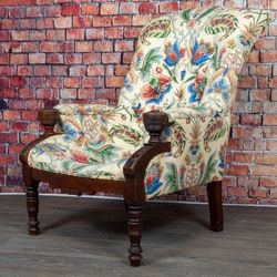 Sleepy Hollow Chair w/ Floral carvings and upholstery - Delivery Available 