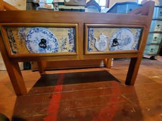 Ceramic And Wood Bench With Draws