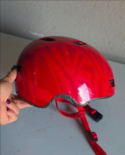 Red bicycle helmet