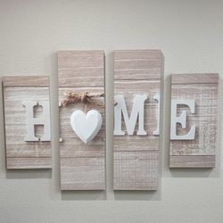 “HOME” Rustic Wall Art – 4 Piece Set