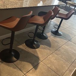 Swivel Bar Stools Set of 4, Adjustable Faux Leather Upholstered Swivel Counter Stools