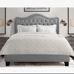 Upholstered QUEEN  Bed Frame - Luxurious Headboard,  Elegant Platform Design Bed, gray B-26