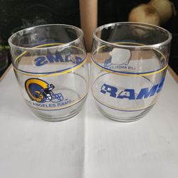 Vintage 1980's Los Angeles Rams Drinking Glass 12oz Barware 3 3/4" Tall, Qty. 2