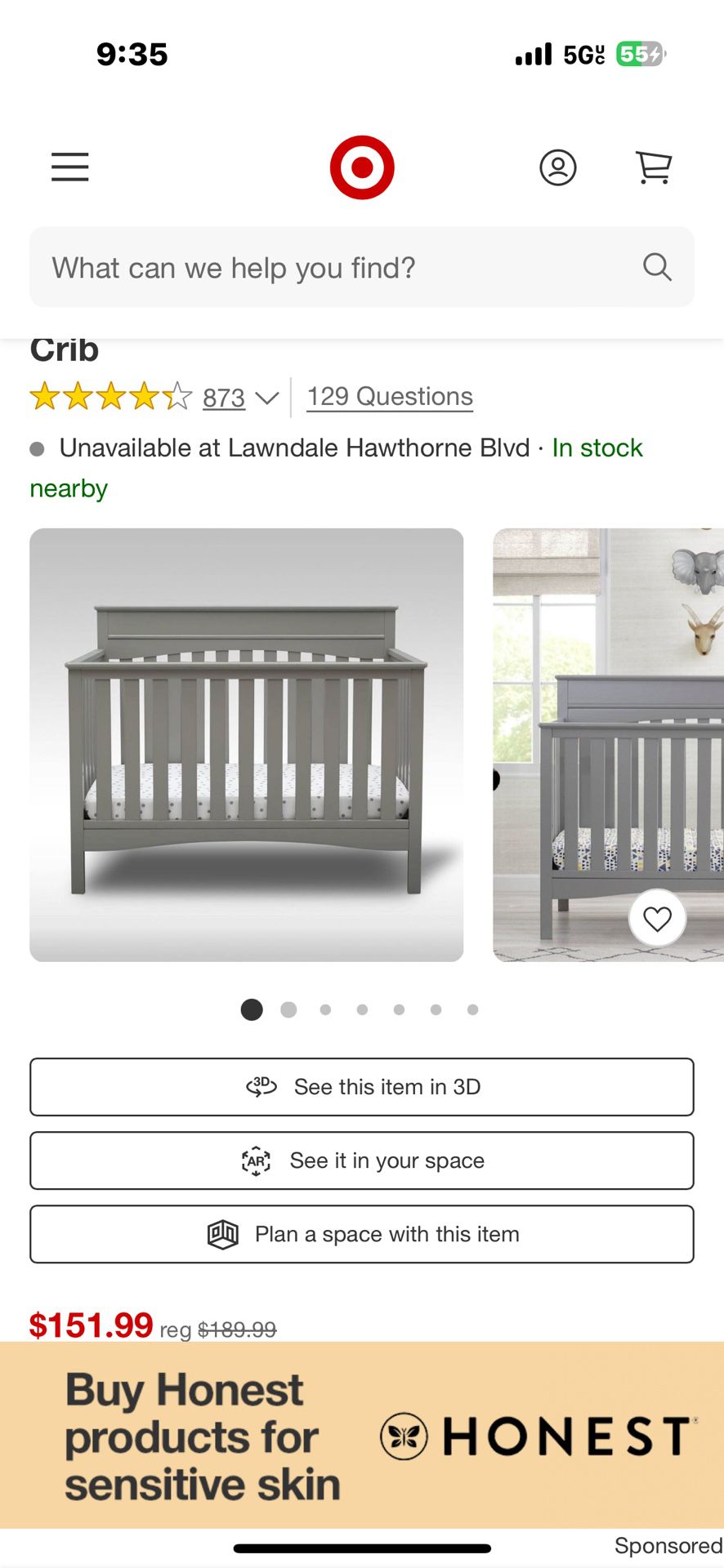 Grey Crib For Sale