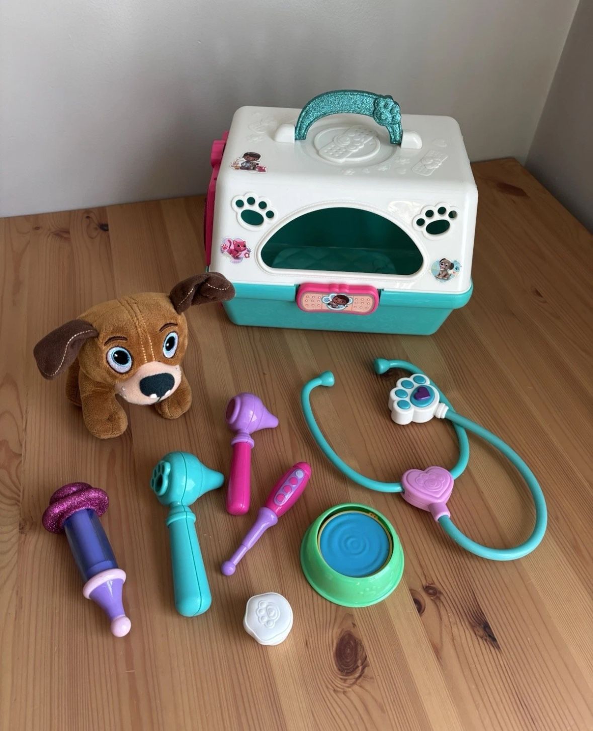 Disney Doc McStuffins Toy Lot Findo Puppy Dog Pet Plush Set Carrier & Vet Tools