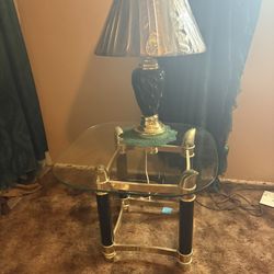 Two Glass EndTables And Two Lamps
