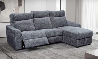 GREY OR BLACK POWER RECLINER SECTIONAL WITH STORAGE CHAISE