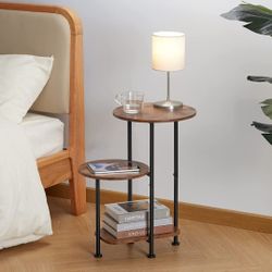 GIOPACO Small Round End Table for Small Spaces, 2 Tier Small Side Table