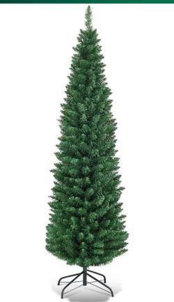 Green Artificial Pencil Christmas, Premium Hinged Pine Tree with Solid Metal Legs, Perfect for Home, Shops and Holiday Decoration, (5FT) (Artificial P