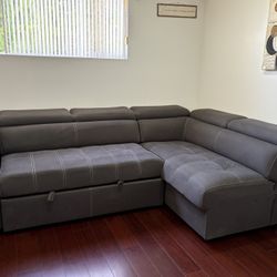 3 Piece Pop Up Sleeper Grey Couch 
