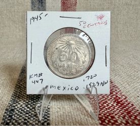 1945 Mexico 50 Centavos Silver Coin – 30% Silver