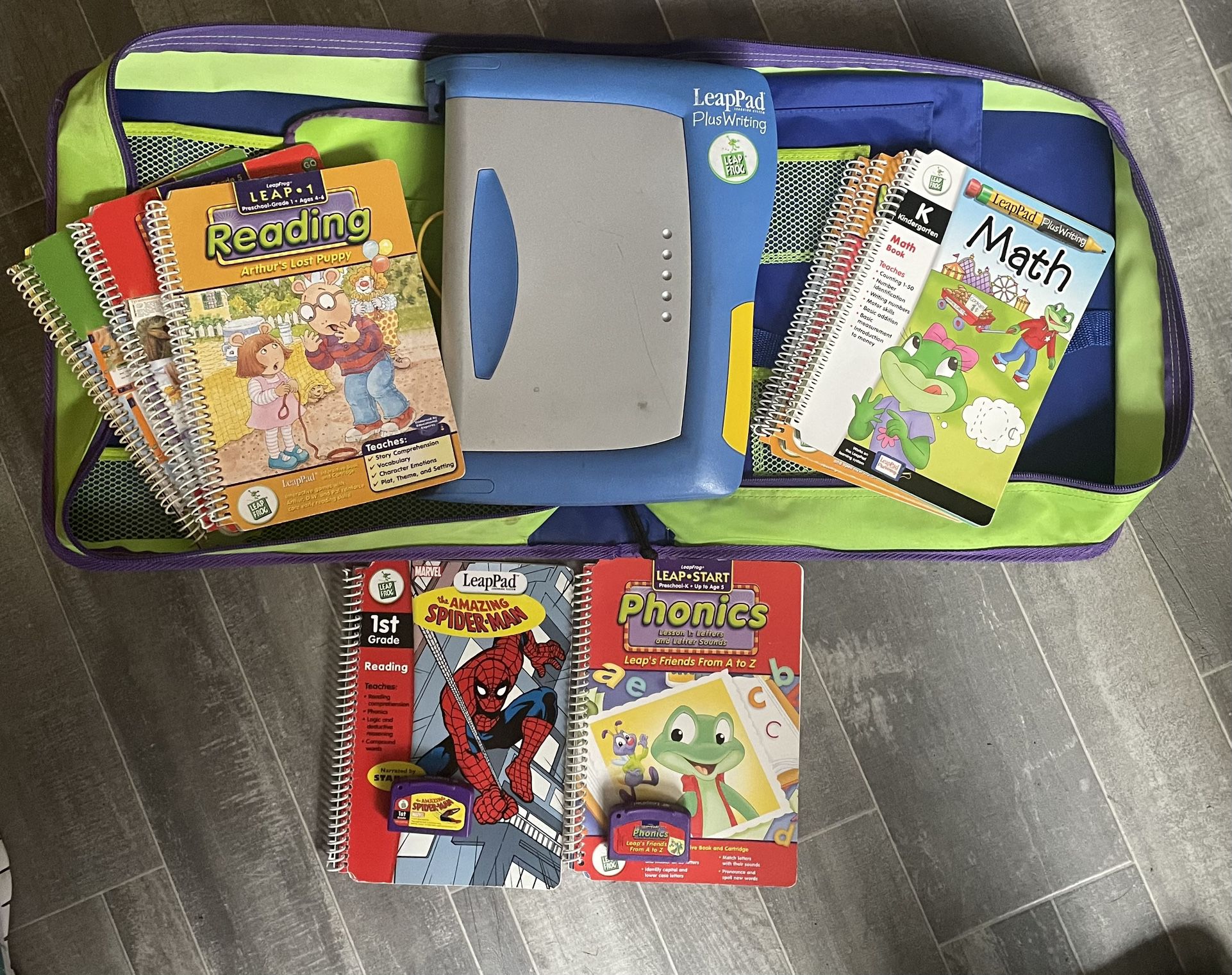 Leap Frog Lot Leap Pad Learning System Case Interactive 8 Books 5 Cartridges ++