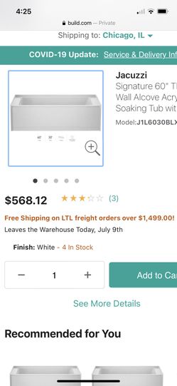 Jacuzzi Signature 60” Acrylic Soaking Tub Left Drain-has A Scratch See Pictures