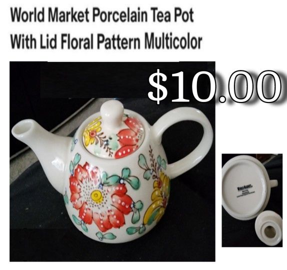 Porcelain Tea Pot With Lid Floral Pattern Multicolor