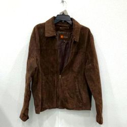 Wilsons Leather Mens Jacket Coat Long Sleeve Pockets Brown Suede Leather L