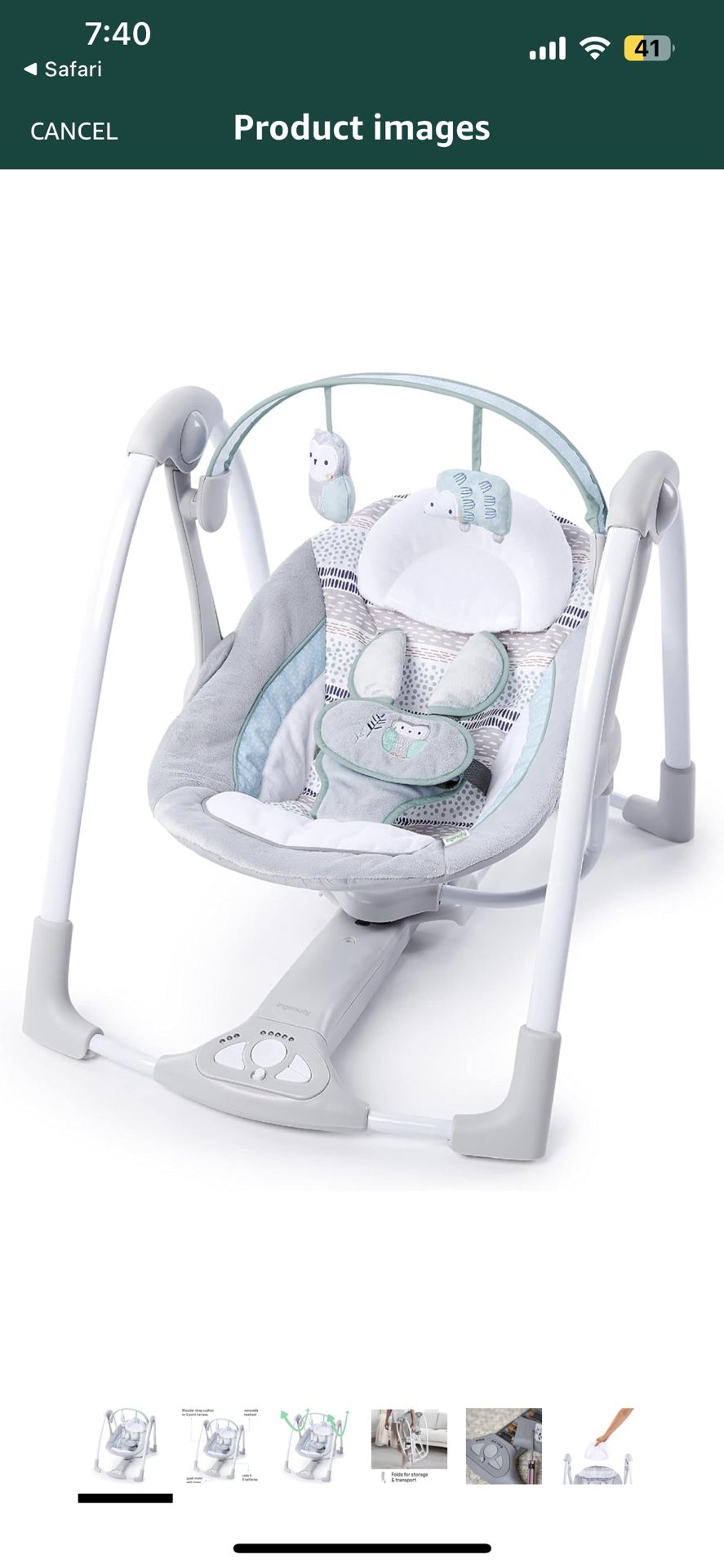 Ingenuity Compact Lightweight Portable Baby Swing