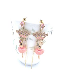 14K Gold Painted Enamel Glazed Earrings