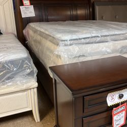 Queen size headboard, footboard rails, dresser, and nightstand $2000 brand new