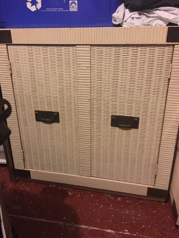 White Formica with wicker cabinet