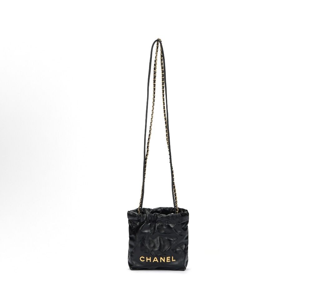CHANEL Chanel 23S 22bag mini gold coin diamond plaid drawstring open and closed leather chain shiny wrinkled one-shoulder cross-body bag(37)24