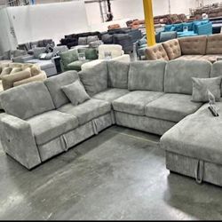 4-pc Convertible Sectional Sofa, Sleeper Sofa Chaise Storage And USB Pors