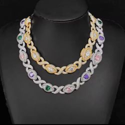 Cuban Link Chain Necklace White Gold Plating Bling CZ Colour Iced Diamond  Bracelet Men ﻿