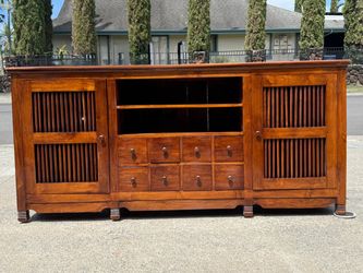 Solid Teak Wood TV Console with Drawers and Cabinets
