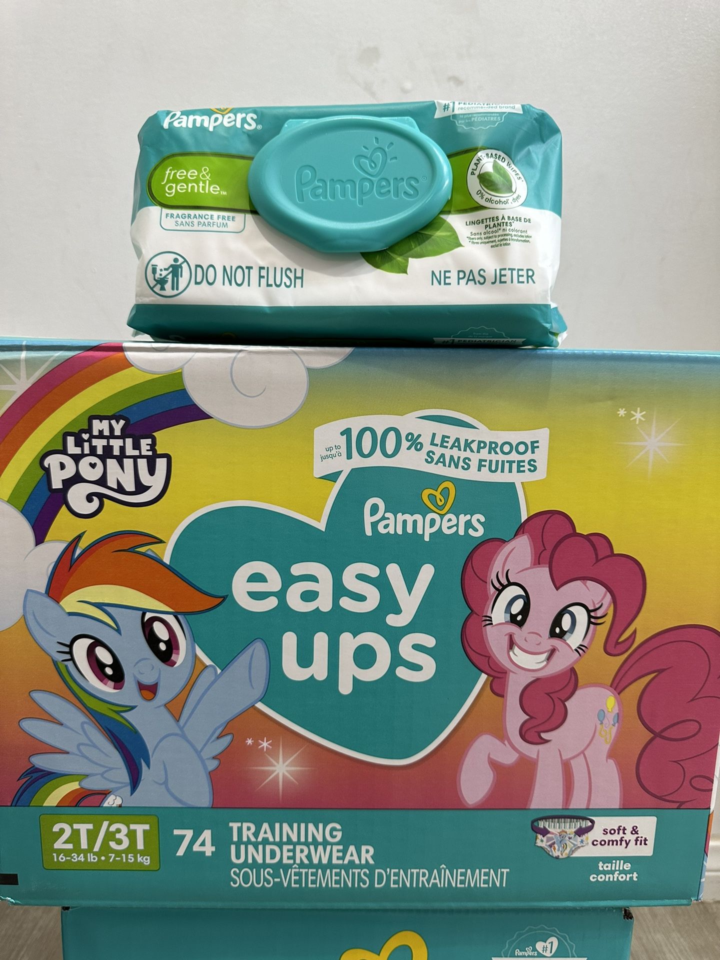Pampers easy-ups size 2t-3t + baby wipes $25 for all